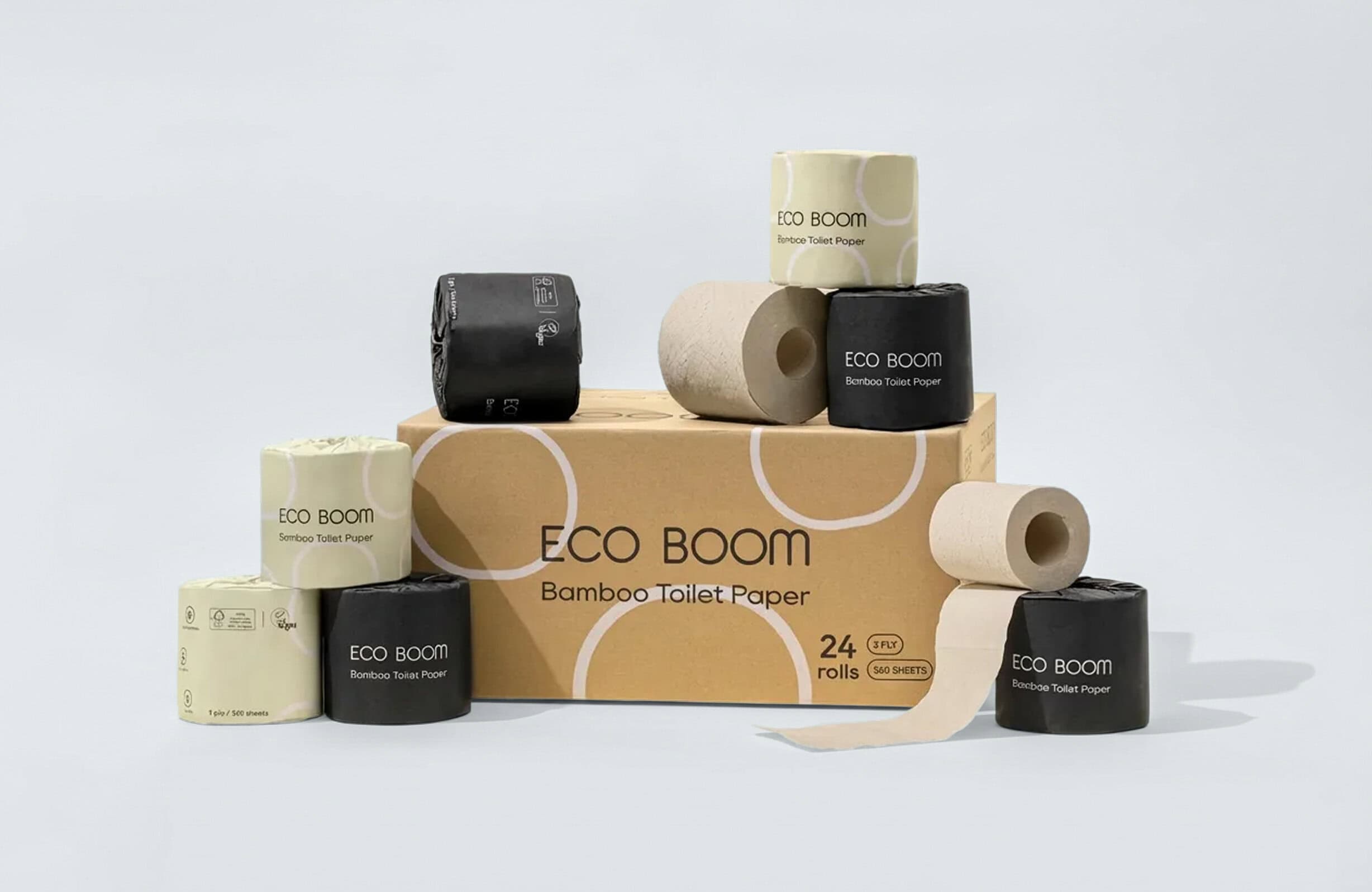 ECO BOOM bambusové toaletní papíry a ubrousky, jemné a bezpečné pro miminka.